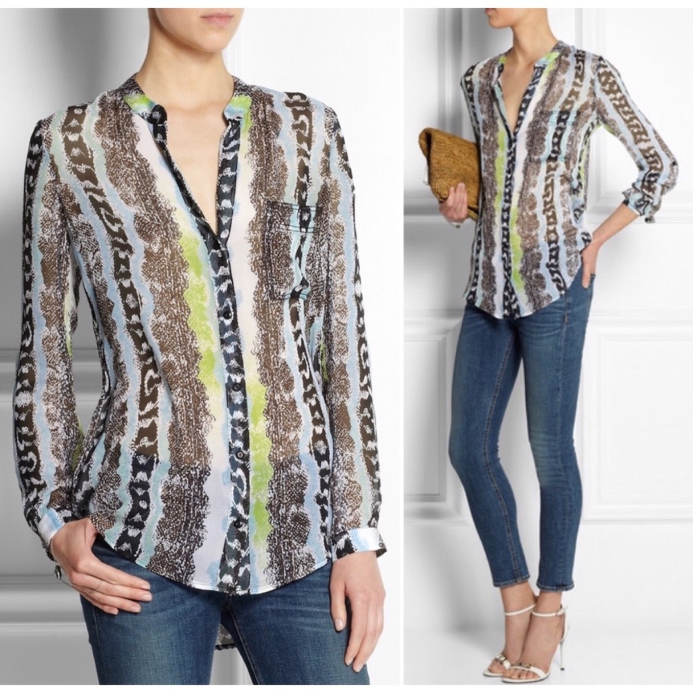 Diane Von Furstenberg Gilmore Print Silk Chiffon Blouse